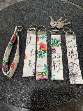 Floral Script Fabric Key Fob Wristlets hand made - Set of 5